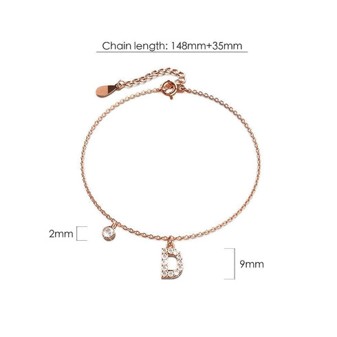 Solid 925 Sterling Silver Initial Crystal Personalised Alphabet Letter Bracelet Rose Gold Filled
